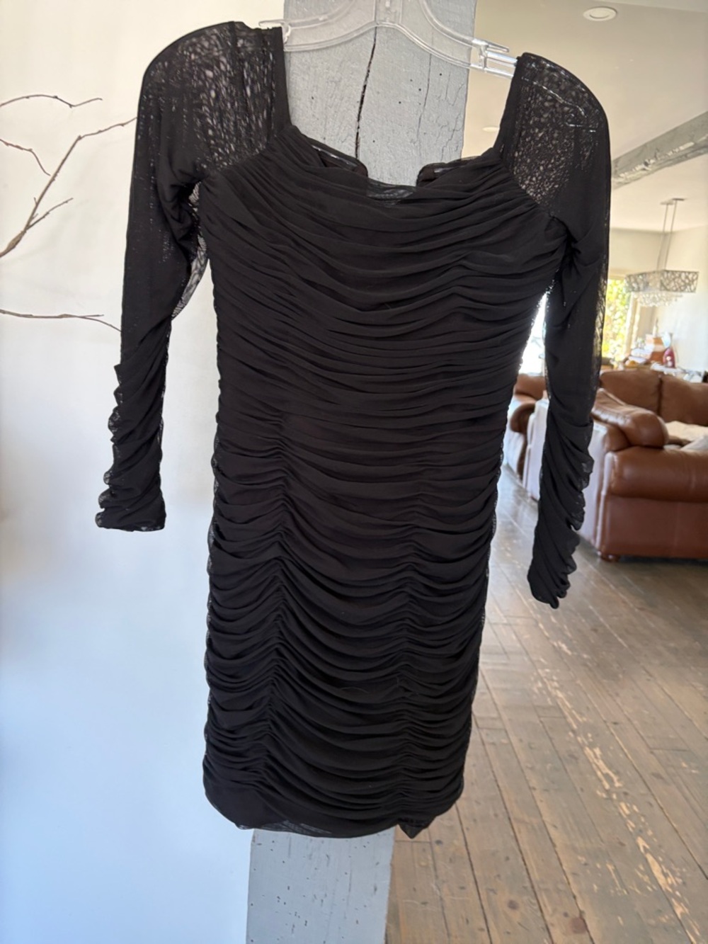 Dress the Population Black Ruched Long-Sleeve Bodycon Dress